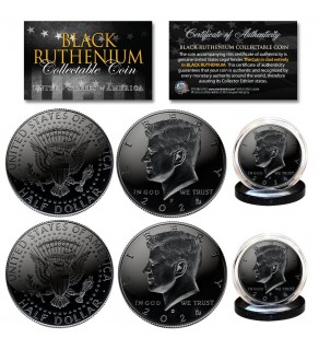 BLACK RUTHENIUM 2024 JFK Kennedy Half Dollar 2-Coin Set BOTH P&D MINT with Capsules