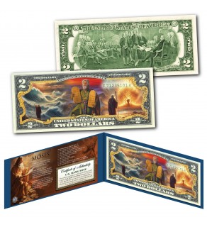 MOSES The Ten Commandments Religious Genuine Legal Tender Colorized U.S. $2 Bill