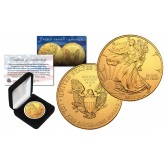  2018 Genuine 1 oz .999 Fine Silver American Eagle U.S. Coin * Full 24KT Gold Plated * with Deluxe Felt Display Box