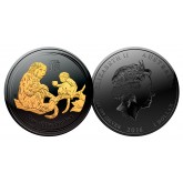 2016 Year of the Monkey BLACK RUTHENIUM & 24K GOLD  .999 Genuine Silver 1 oz Australian Perth Mint Coin