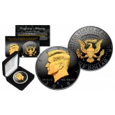 Black RUTHENIUM 2-SIDED 2018 Kennedy Half Dollar U.S. Coin with 24K Gold Clad JFK Portrait on Obverse & Reverse (D Mint) in Deluxe Display Felt Box