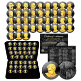 2007-2016 Complete Collection of U.S. PRESIDENTIAL DOLLARS - BLACK RUTHENIUM Edition featuring 24K Gold Highlights with Deluxe Leatherette Box (Complete Set of all 39 Coins)