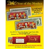 2016 YEAR OF THE MONKEY $1 & $2 Chinese New Year Lucky Money Set - DUAL 8’s GOLD MATCHING MONKEY’s Packaged in EXCLUSIVE Premium RED LUNAR ENVELOPE – Limited Edition of 8,888 Sets Worldwide *SOLD OUT*