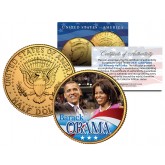 BARACK & MICHELE OBAMA 2008 JFK Kennedy Half Dollar U.S. Coin 24K Gold Plated
