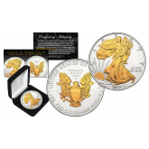 2016 American Silver Eagle Uncirculated 1 oz. One Ounce U.S. Coin with SELECT 24KT Gold Gilded Highlights on Both Sides (with BOX)