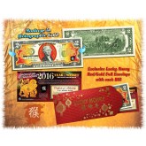 Lot of 25 - 2016 Chinese New Year - YEAR OF THE MONKEY - Gold Hologram Legal Tender U.S. $2 BILL - $2 Lucky Money