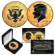 1964 BU Genuine Silver Kennedy Half Dollar U.S. Coin 2-Sided 24K GOLD Gilded & BLACK RUTHENIUM Highlights with Box