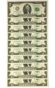 10 Consecutive Serial Number Uncirculated $2 DOLLAR BILLS with 10-Pocket PORTFOLIO ALBUM