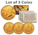 Bicentennial 1976 JFK Kennedy Half Dollar US Coins 24K GOLD PLATED w/Capsules (Quantity 3)