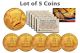 Bicentennial 1976 JFK Kennedy Half Dollar US Coins 24K GOLD PLATED w/Capsules (Quantity 5)