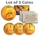 Bicentennial 1976 Quarters US Coins 24K GOLD PLATED w/Capsules (Quantity 3)