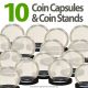 10 Coin Capsules & 10 Coin Stands for PRESIDENTIAL $1 / SACAGAWEA / SBA - Direct Fit Airtight 26mm Holders