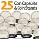 25 Coin Capsules & 25 Coin Stands for SILVER EAGLE - Direct Fit Airtight 40.6mm Holders