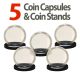 5 Coin Capsules & 5 Coin Stands for 1oz SILVER ROUNDS or COPPER ROUNDS  - Direct Fit Airtight 39mm Holders