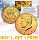 24K GOLD PLATED 2015 JFK Kennedy Half Dollar Coin w/Capsule - BUY 1 GET 1 FREE - bogo