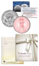 Breast Cancer Awareness - Pink Ribbon - Keepsake Gift JFK Kennedy Half Dollar US Colorized Coin