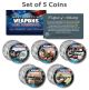 U.S. WEAPONS ARSENAL - Guns & Grenade - JFK Kennedy Half Dollars US 5-Coin Set